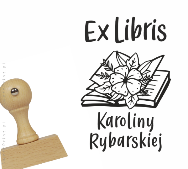 Stempel exlibris OTWARTA KSIĄŻKA I KWIATY – drewniany