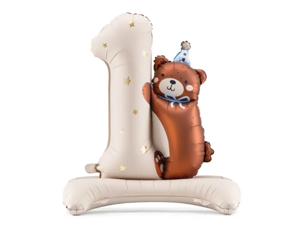 Balon foliowy w kształcie cyfry 1 z misiem - SweetPrint.pl