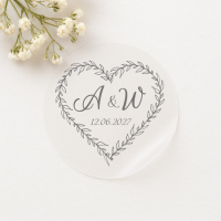 Transparentne naklejki  ślubne z wiankiem serce PERSONALIZOWANE