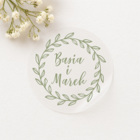 Transparentne naklejki  ślubne z wianuszkiem PERSONALIZOWANE 