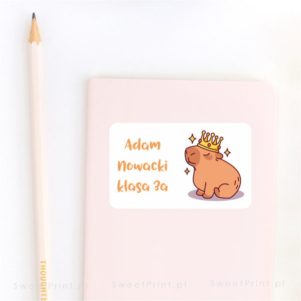 Personalizowane naklejki szkolne / imienne z kapibarą - SweetPrint.pl