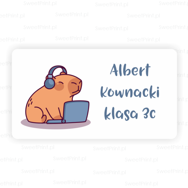 Personalizowane naklejki szkolne / na zeszyty /  z kapibarą - SweetPrint.pl