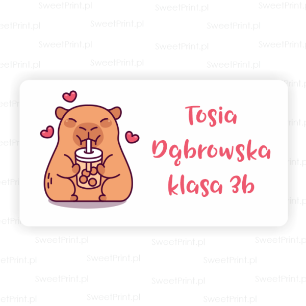 Personalizowane naklejki szkolne na podręczniki i  zeszyty /  z kapibarą - SweetPrint.pl