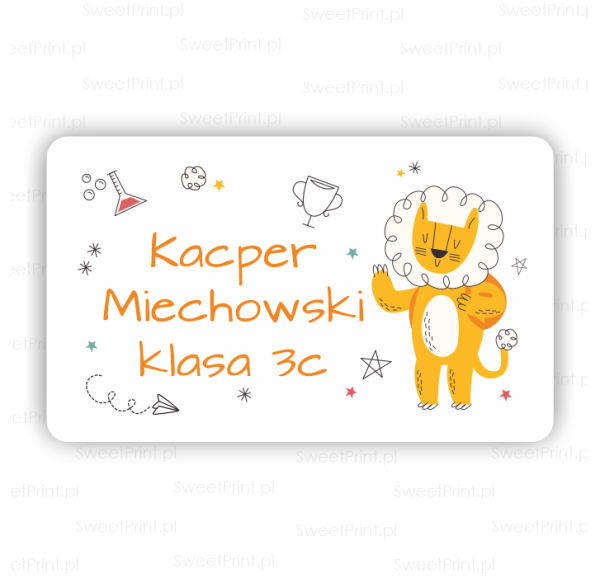 Personalizowane naklejki szkolne na podręczniki i  zeszyty /  z lwem - SweetPrint.pl