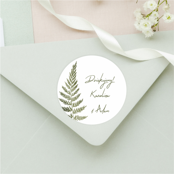 Personalizowane naklejki ślubne z paprocią - SweetPrint.pl