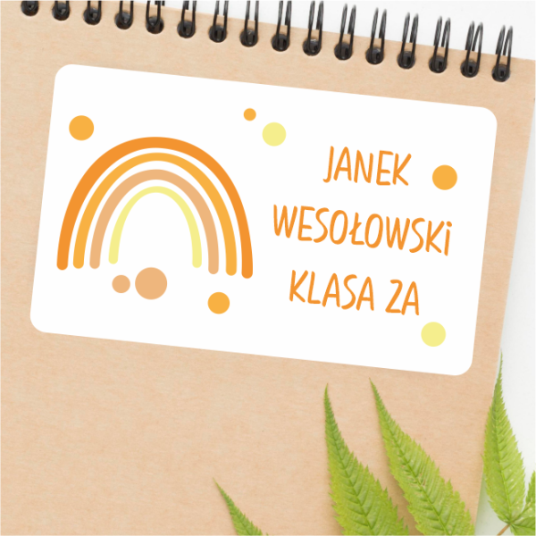 Naklejki szkolne  z imieniem i nazwiskiem - na podręczniki i  zeszyty - naklejki z tęczą  - SweetPrint.pl