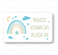 Naklejki szkolne  z imieniem i nazwiskiem - na podręczniki i  zeszyty - naklejki z tęczą  - SweetPrint.pl