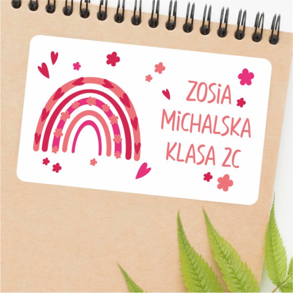 Naklejki szkolne  z imieniem i nazwiskiem - na podręczniki i  zeszyty - naklejki z tęczą  - SweetPrint.pl