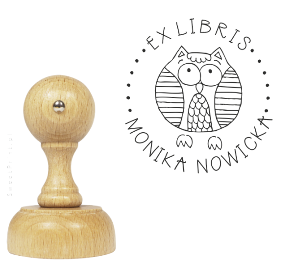 personalizowany stempel ex libris z twoim imieniem i sową - SweetPrint.pl