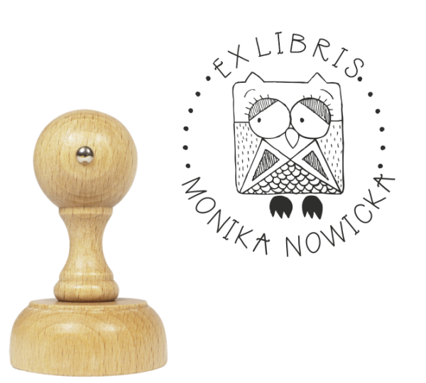 personalizowany stempel ex libris z twoim imieniem i sową - SweetPrint.pl