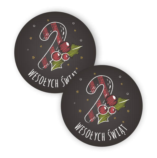 Czarne naklejki świąteczne z napisem Wesołych Świąt - eleganckie etykiety na prezenty - SweetPrint.pl