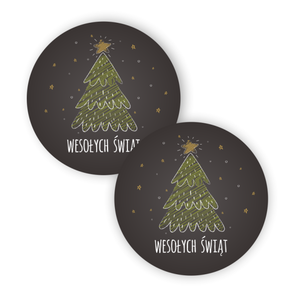 Czarne naklejki świąteczne z napisem Wesołych Świąt - eleganckie etykiety na prezenty - SweetPrint.pl