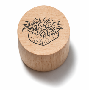 Drewniany stempel z koszykiem kwiatów | Pieczątka do scrapbookingu