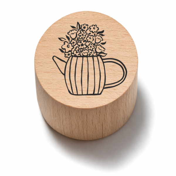 Stempel wielkanocny z dzbankiem z kwiatami  -  drewniana pieczątka do kartek i dekoracji DIY.