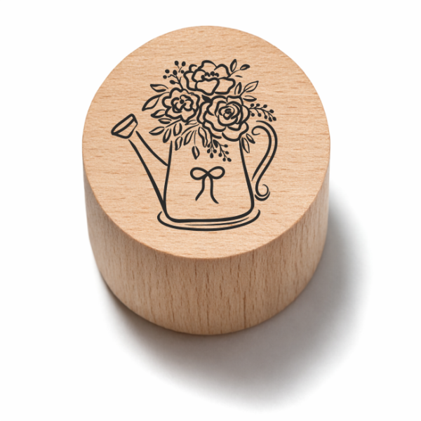Stempel wielkanocny z konewka z kwiatami  -  drewniana pieczątka do kartek i dekoracji DIY.