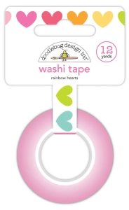 Washi Tape w serduszka - taśma dekoracyjna RAINBOW HEARTS