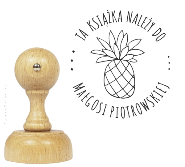 personalizowany stempel ex libris z ananasem