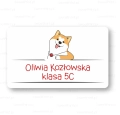 Naklejka na zeszyt z akitą, imieniem i nazwiskiem dziecka oraz klasą