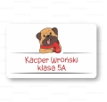 Naklejka na zeszyt z mopsem, imieniem i nazwiskiem dziecka oraz klasą