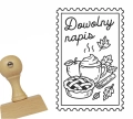 Stempel personalizowany Jesienna Szarlotka z drewnianym uchwytem i odbiciem ze znaczkiem, szarlotką i latte