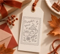 Beżowa zawieszka ostemplowana wzorem Dyniowe Latte z napisem „Pumpkin spice" w szarym tuszu