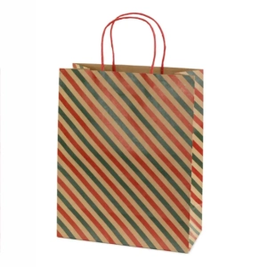 Papierowa torebka świąteczna w paski 32,5x26 cm 