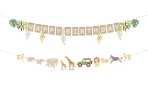 Baner Happy Birthday Safari 180 cm – girlanda urodzinowa ze zwierzątkami