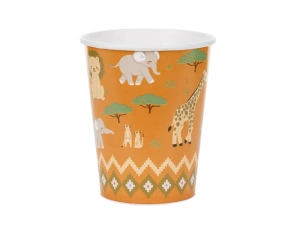Kubeczki papierowe Safari 220 ml - pomarańczowe ze zwierzątkami (6 szt)