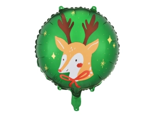 Balon foliowy Renifer 45 cm - okrągły, zielony, świąteczny