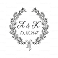 stempel ślubny z inicjałami i wiankiem z liści