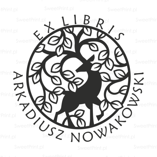 Stempel exlibris z jeleniem – odbicie wzoru okrągłego