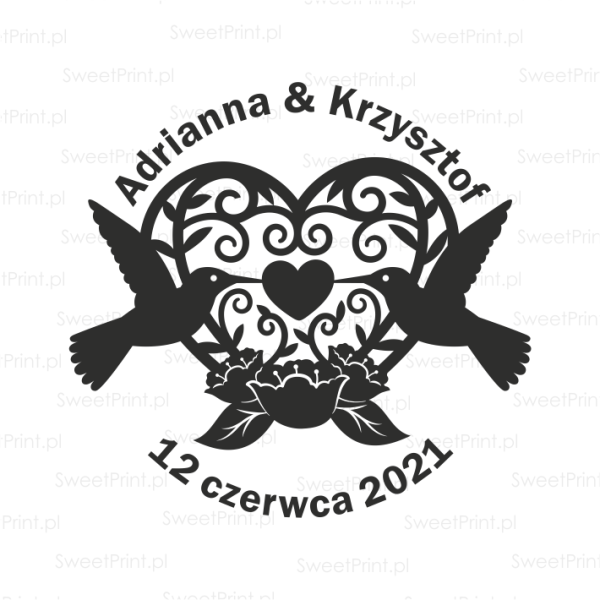 stempel ślubny z ptaszkami