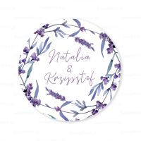 Personalizowane naklejki ślubne  LAWENDOWY WIANEK