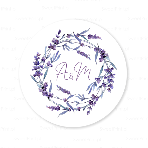 naklejki ślubne - wianek z lawendy