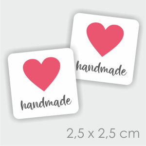 Naklejki mini HANDMADE z serduszkiem   2,5x2,5 cm - 70 szt