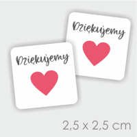 Naklejki mini DZIĘKUJEMY z serduszkiem   2,5x2,5 cm - 70 szt