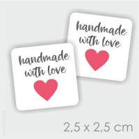 Naklejki mini HANDMADE WITH LOVE z serduszkiem   2,5x2,5 cm - 70 szt