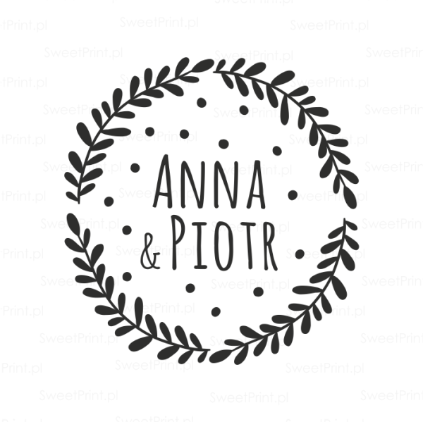 personalizowany stempel z imionami i wiankiem
