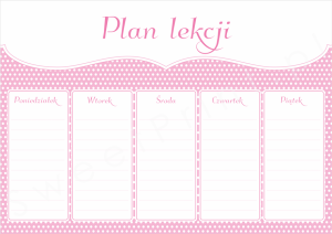 Plan lekcji do wydrukowania - PASTEL RETRO PINK