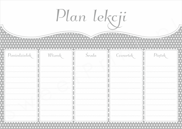 plan lekcji PASTEL RETRO GREY - szary PDF A4