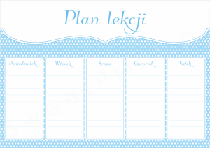 Plan lekcji do wydrukowania - PASTEL RETRO BLUE