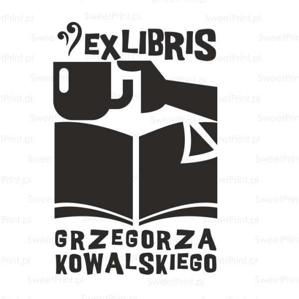Stempel exlibris BOOK & COFFEE – książki i kawa, personalizowany
