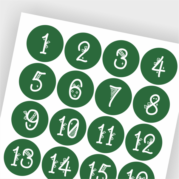 zielone naklejki do kalendarza adwentowego - SweetPrint.pl
