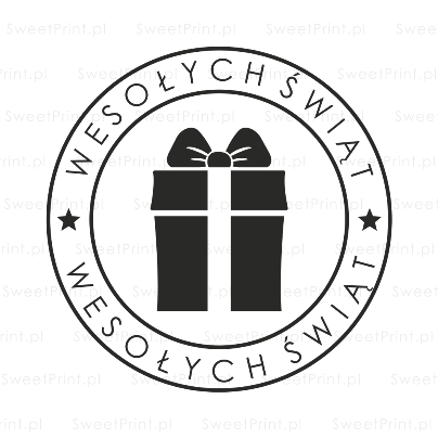 Świąteczna pieczątka z prezentem i napisem wesołych świąt - SweetPrint.pl