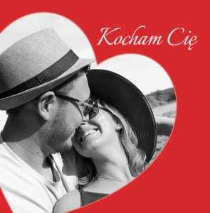 Personalizowana kartka walentynkowa ze zdjęciem Z SERCEM - CZERWONA + koperta
