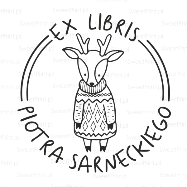 Personalizowany stempel jeleń / pieczątka ex libris z jelonkiem - SweetPrint.pl