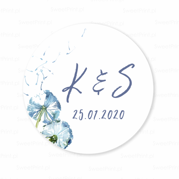 personalizowane naklejki ślubne  z motywem dmuchawca
