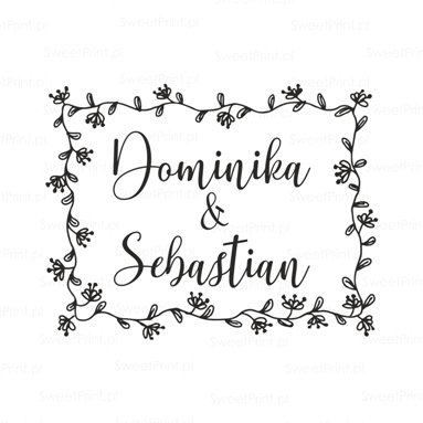 Personalizowany stempel ślubny  z ozdobną,kwiatową ramką -  SweetPrint.pl