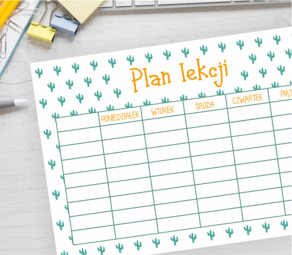 plan lekcji do druku KAKTUSY - żółte tło PDF A4