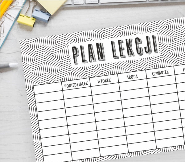 plan lekcji do druku GEOMETRIC - czarno-biały PDF A4